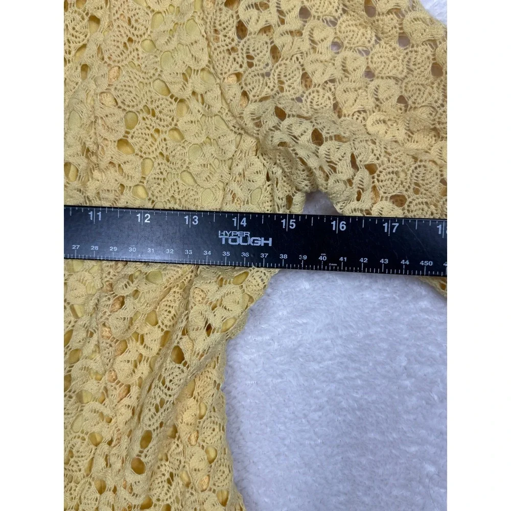 Rabbit Rabbit Rabbit Designs Yellow Crochet Lace Fit and Flare Dress‎ 3/4 Sleeve